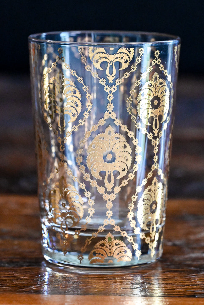gold Moroccan print tea glass