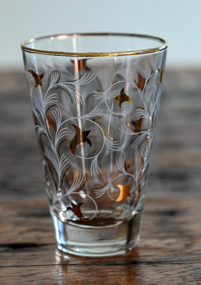 Libbey white and gold fern pattern tumbler