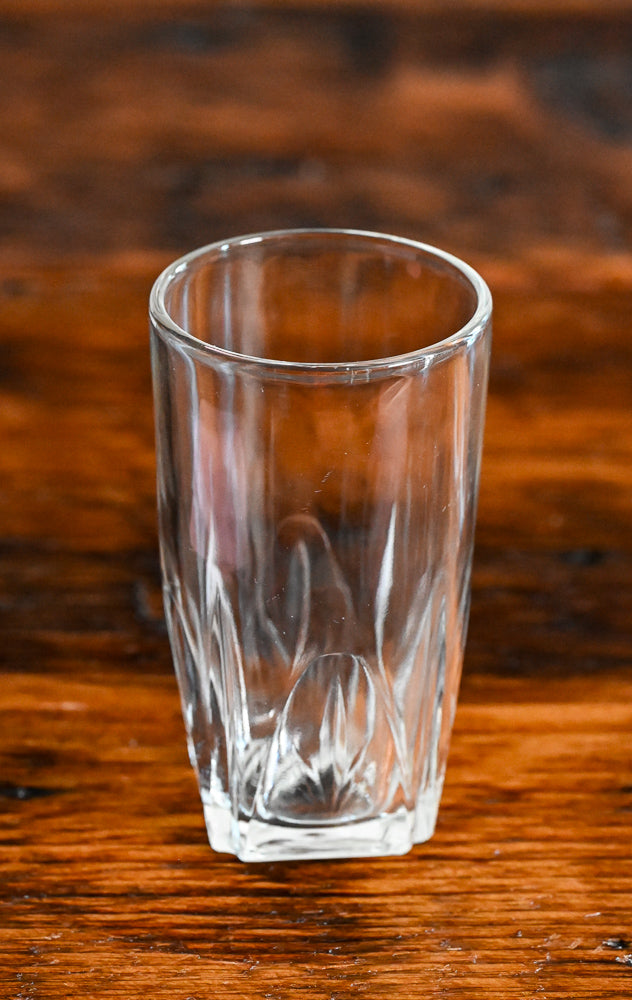 clear juice glass, square bottom