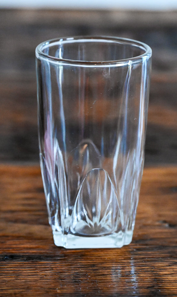 clear juice glass, square bottom