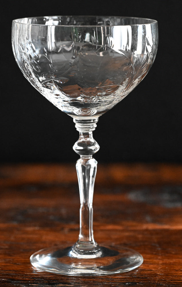 crystal flower and leaf etched cocktail coupe