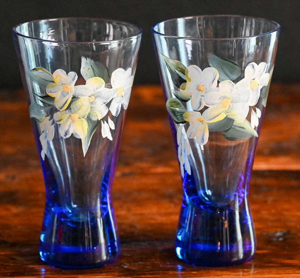 Blue Handpainted White Flower Tumblers