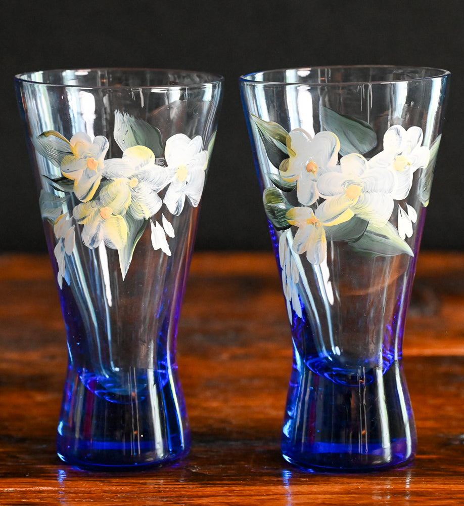 Blue Handpainted White Flower Tumblers
