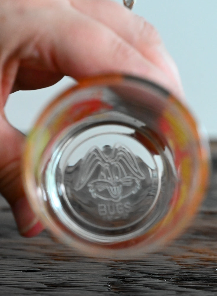 Bugs Bunny logo on bottom of glass