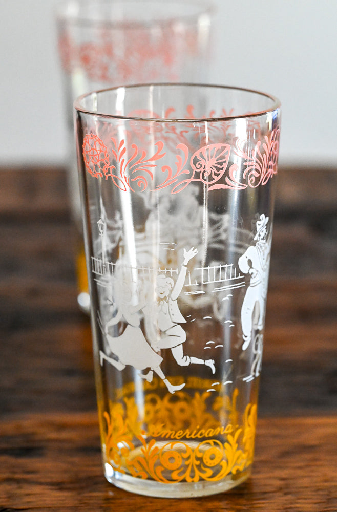 Highball glass with white, pink and yellow pattern