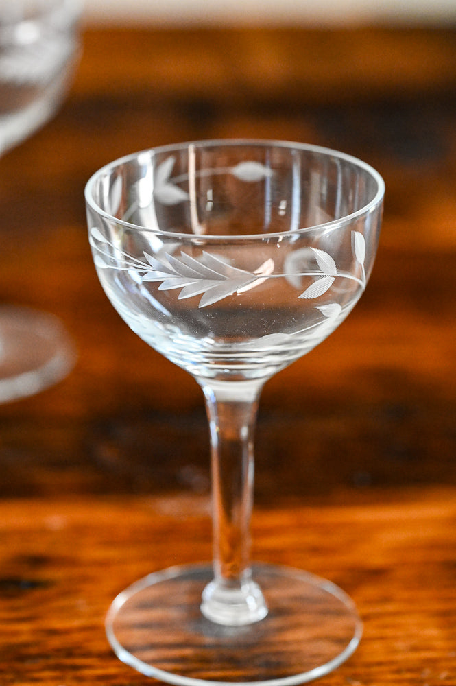 leaf etched liquor glass