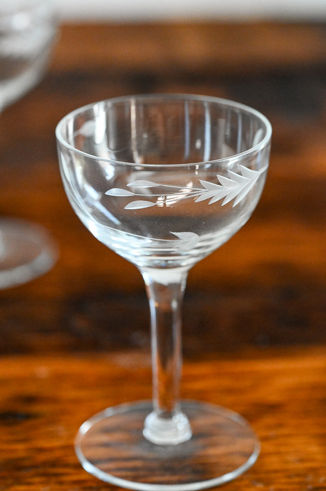 leaf etched liquor glass