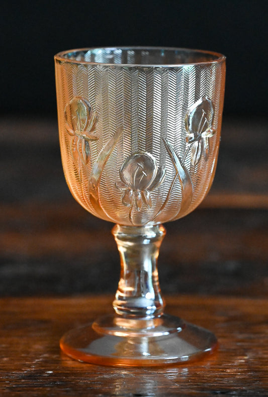 Jeannette Glassware Company Iris and Herringbone Marigold Carnival Glass Cordial Glass