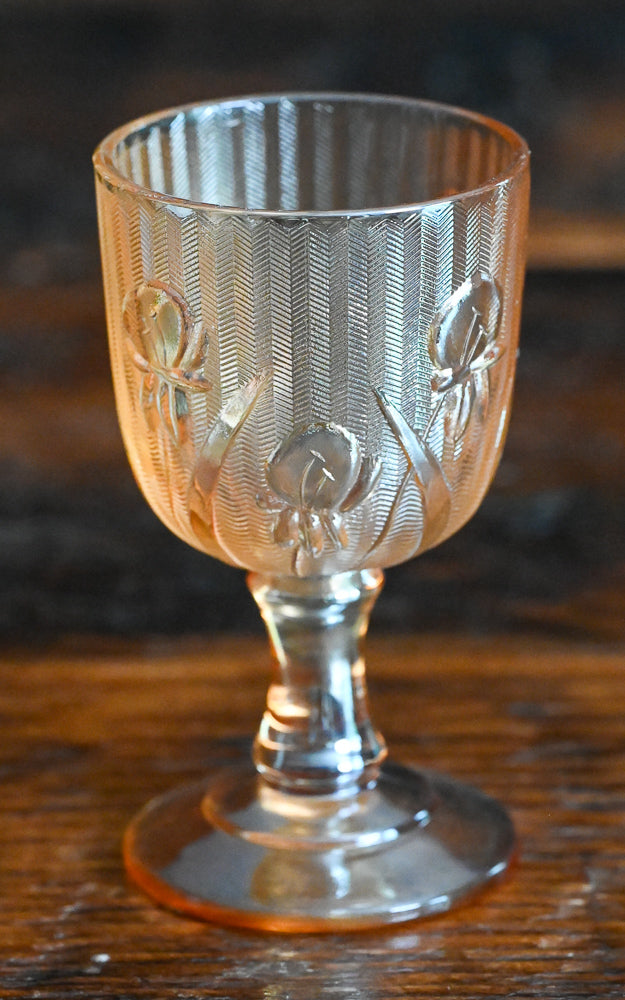Jeannette Glassware Company Iris and Herringbone Marigold Carnival Glass Cordial Glass