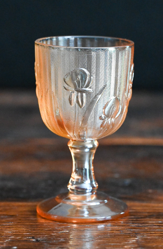 Jeannette Glassware Company Iris and Herringbone Marigold Carnival Glass Cordial Glass