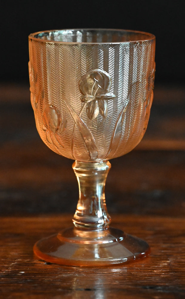 Jeannette Glassware Company Iris and Herringbone Marigold Carnival Glass Cordial Glass