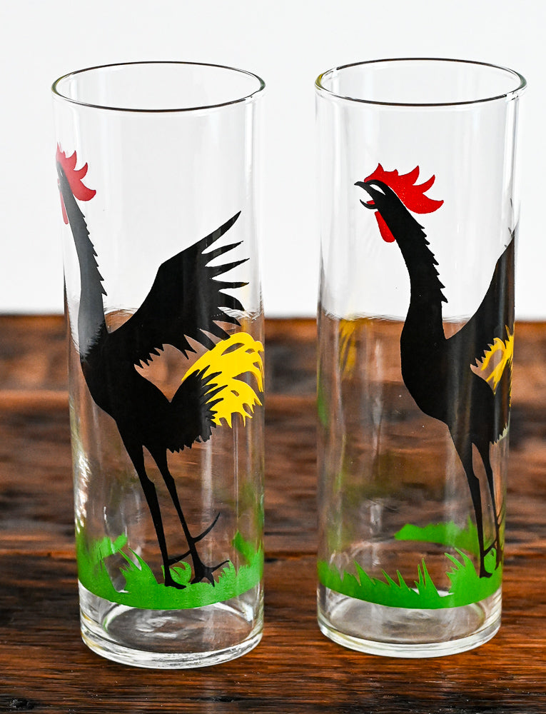 Federal black rooster with yellow and red feathers highballs
