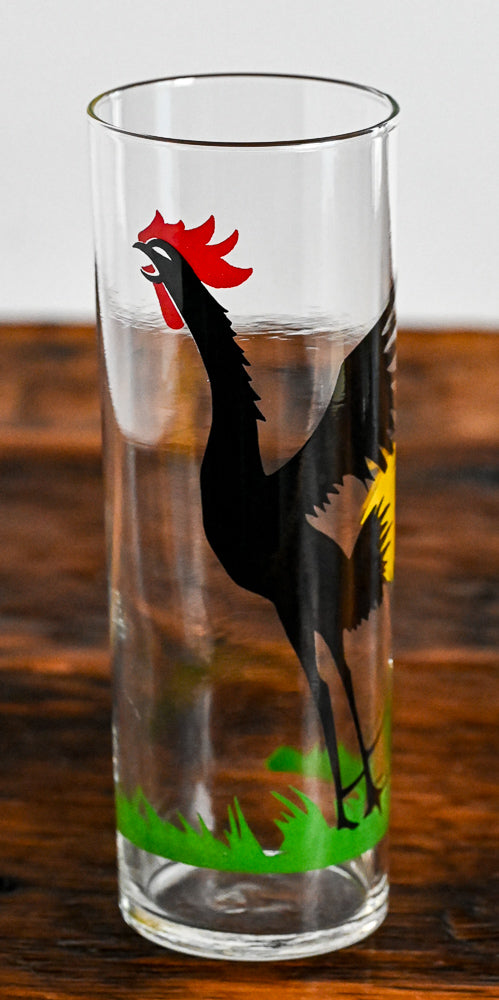 Federal black rooster with yellow and red feathers highballs