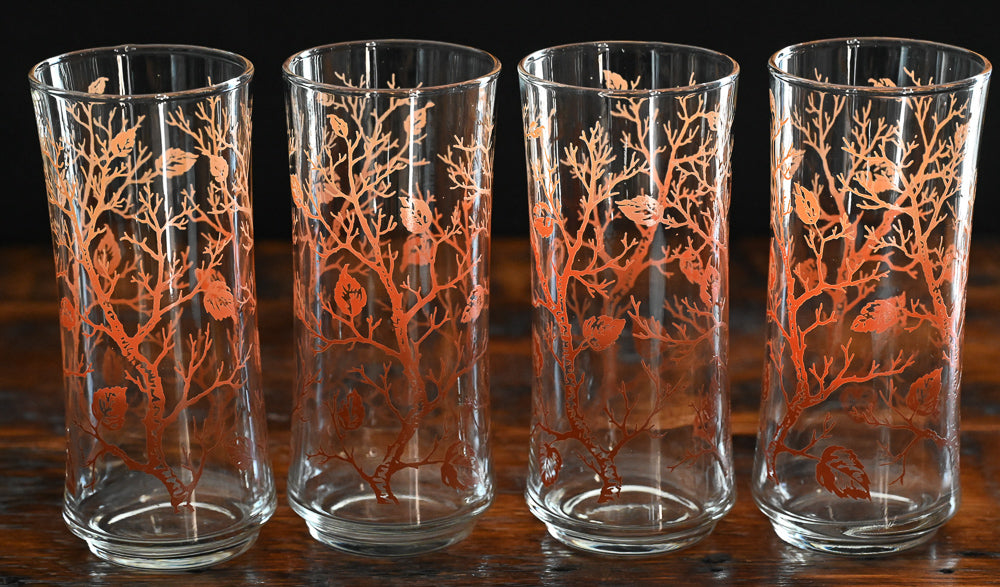 gradient brown to peach print Libbey autumn tree tumblers