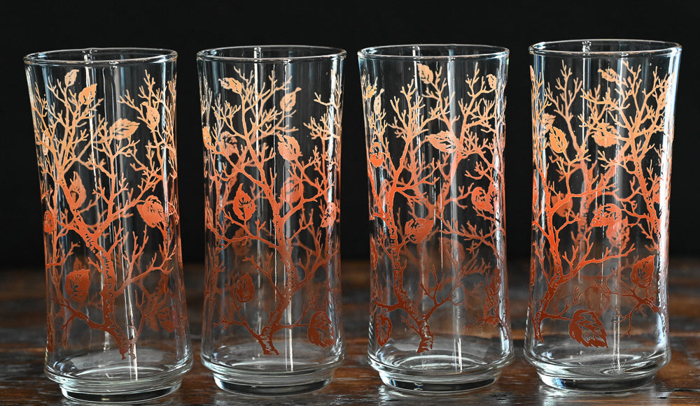 gradient brown to peach print Libbey autumn tree tumblers