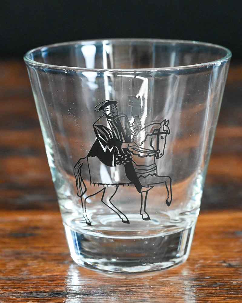 Man on horse double rocks glass