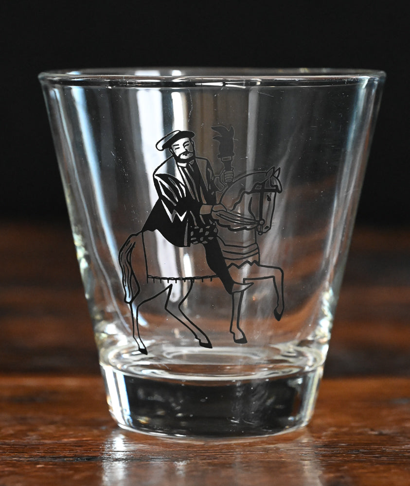Man on horse double rocks glass