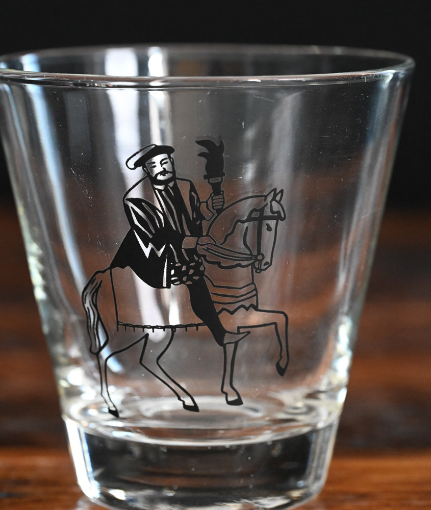 Man on horse double rocks glass