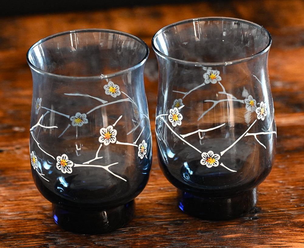 smoke blue dogwood print Libbey tumblers
