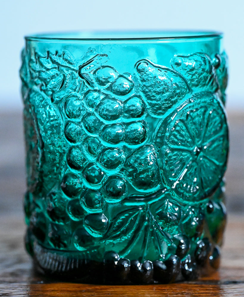 teal fruit embossed double rocks glasses