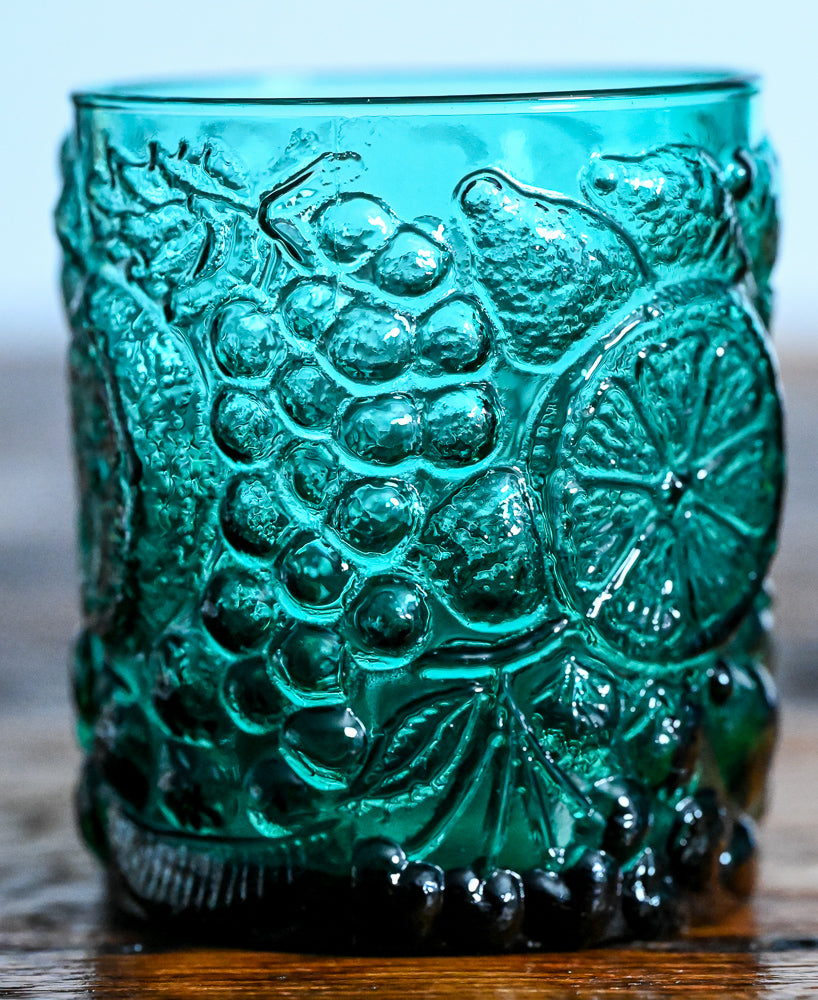 teal fruit embossed double rocks glasses