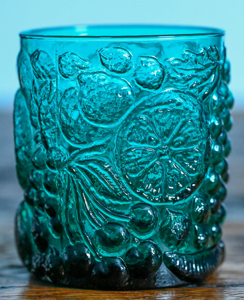 teal fruit embossed double rocks glasses