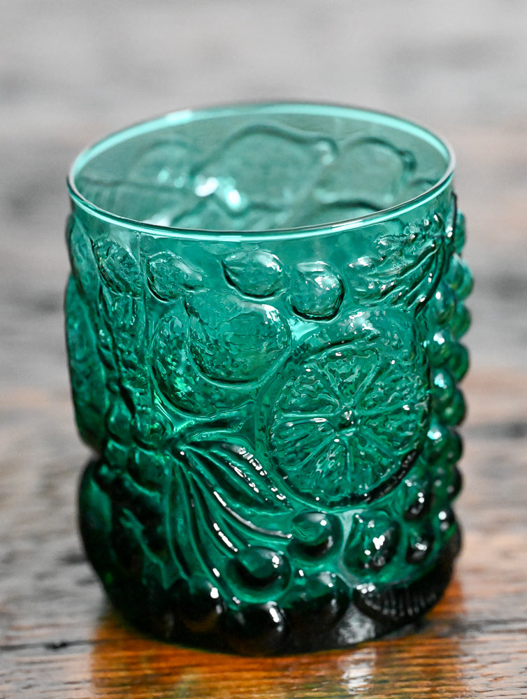 teal fruit embossed double rocks glasses