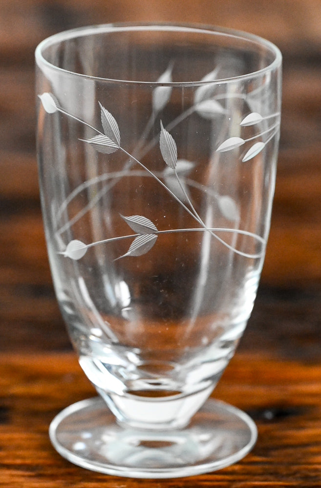 Princess House clear footed tumbler with floral etching