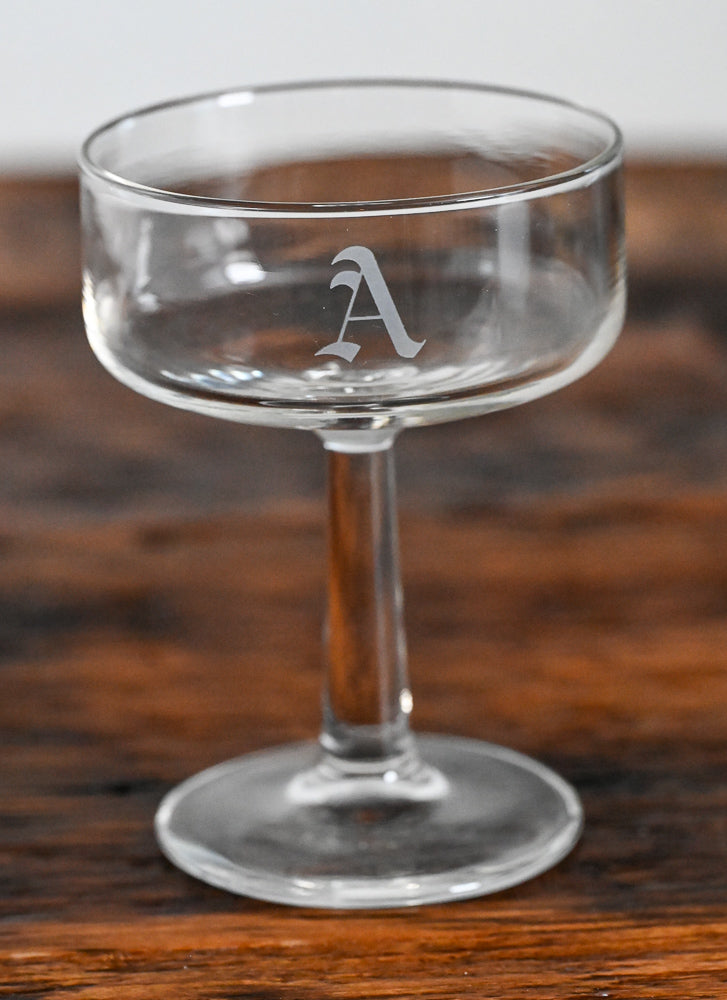 cocktail coupe with etched A