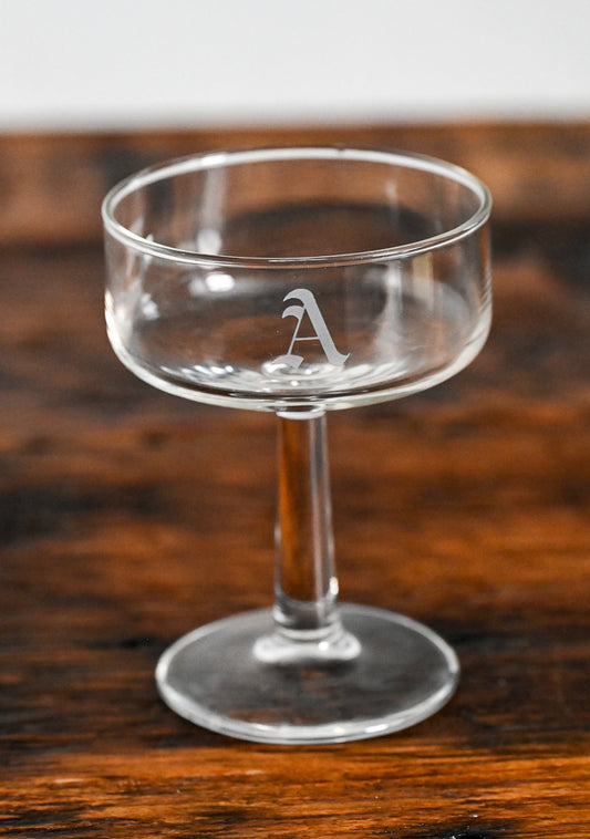 cocktail coupe with etched A