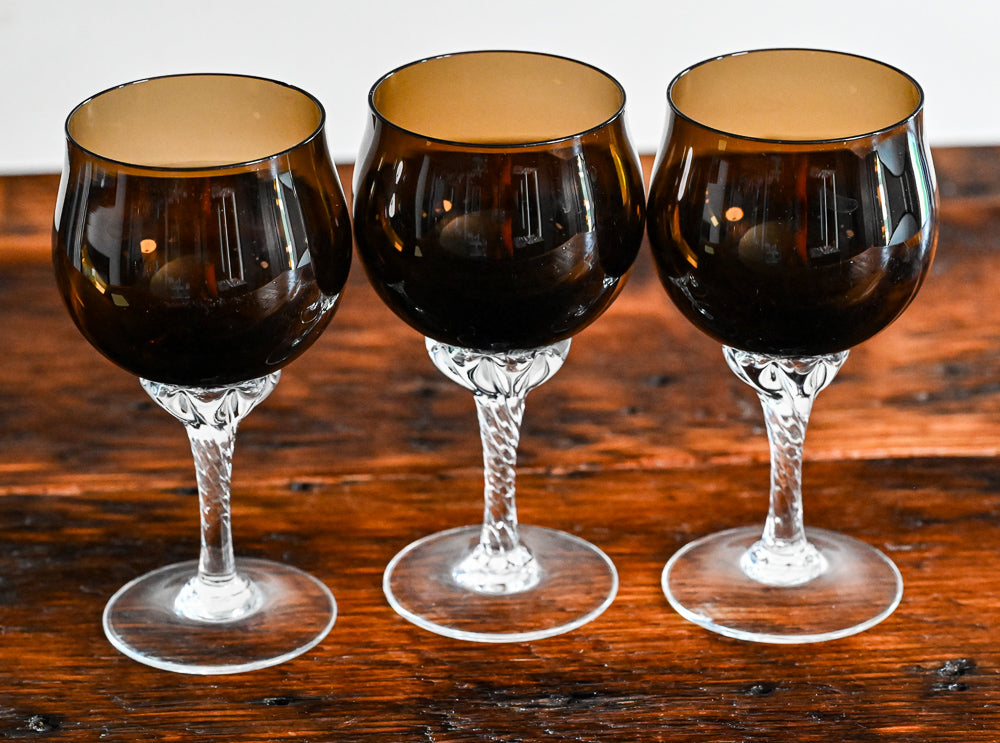 brown wine glasses with clear stem