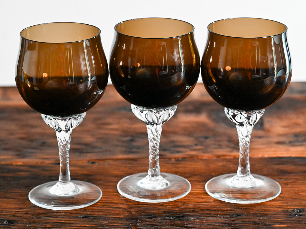 brown wine glasses with clear stem