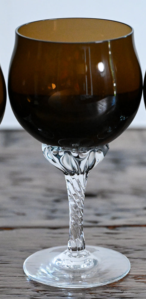 brown wine glass with clear stem
