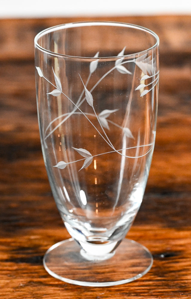 Princess House floral etched footed clear tumblers