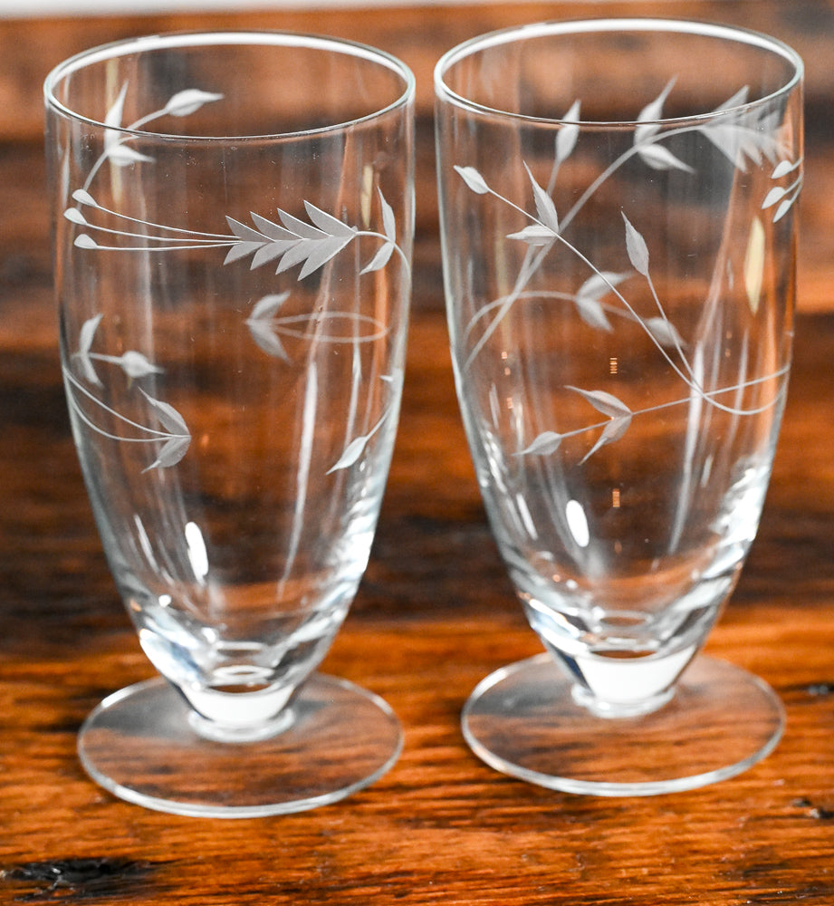 Princess House floral etched footed clear tumblers