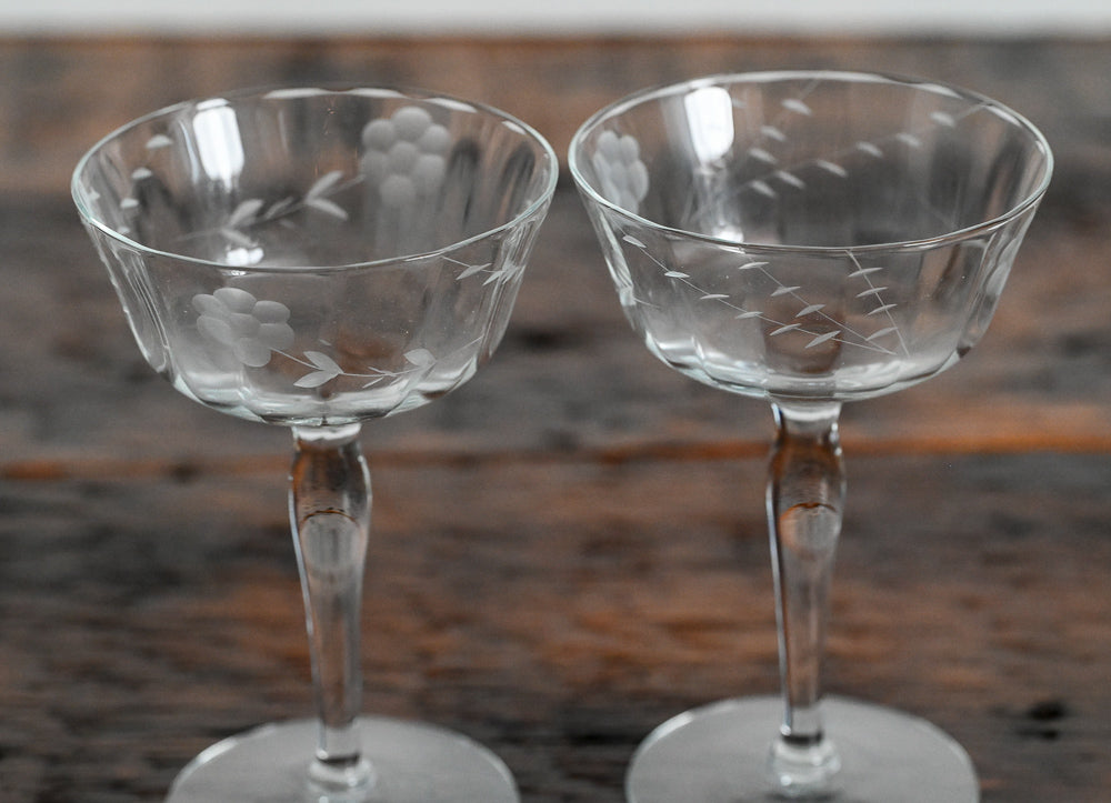 Sears floral etched cocktail coupes