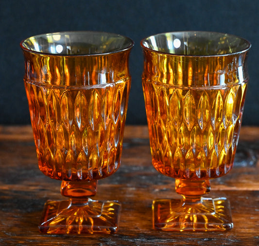 amber Indiana Glass Mount Vernon water goblets