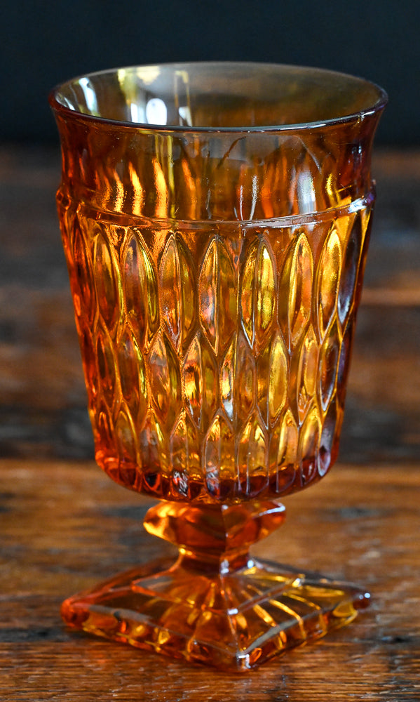 amber Indiana Glass Mount Vernon water goblets