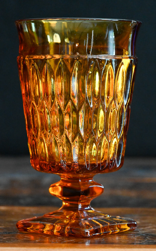 amber Indiana Glass Mount Vernon water goblets