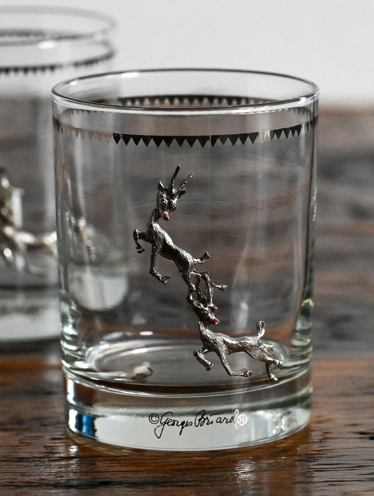 Georges Briard raised reindeers on rocks glasses with silver band