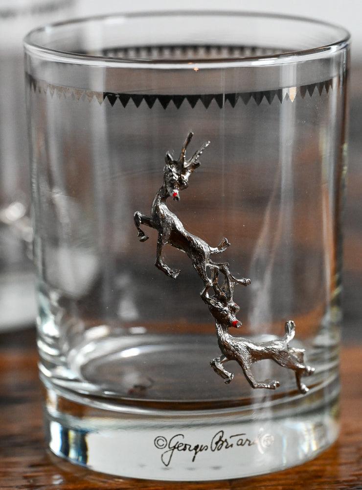 Georges Briard raised reindeers on rocks glasses with silver band