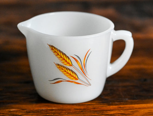 milk glass creamer with wheat print