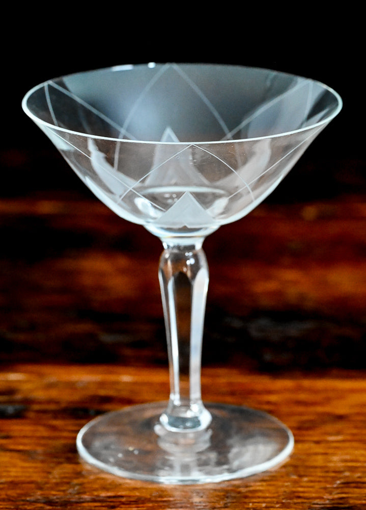 Diamond etched cocktail coupes