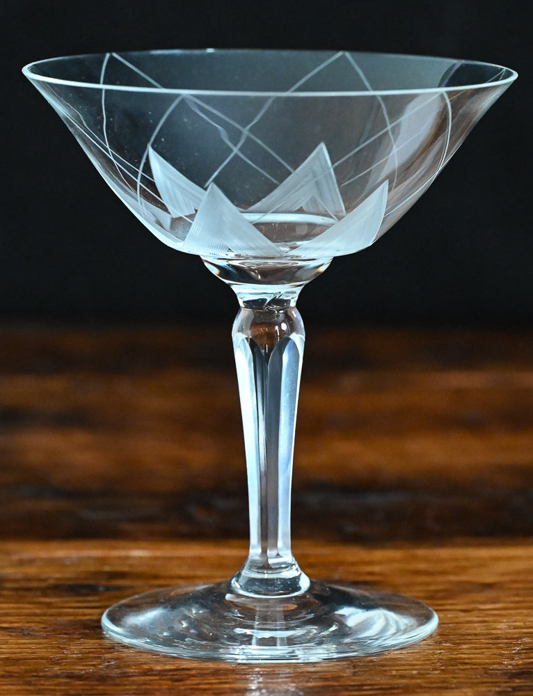 Diamond etched cocktail coupes