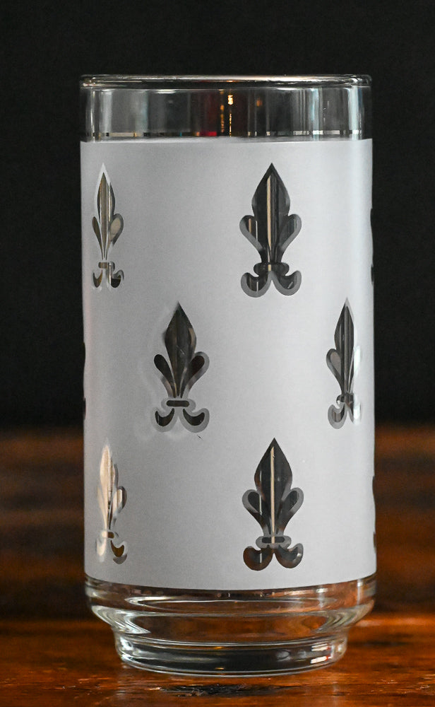 Libbey frosted and silver Fleur de lis drinking glasses