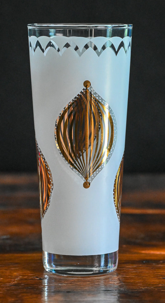 gold bauble pattern white frosted highball glass