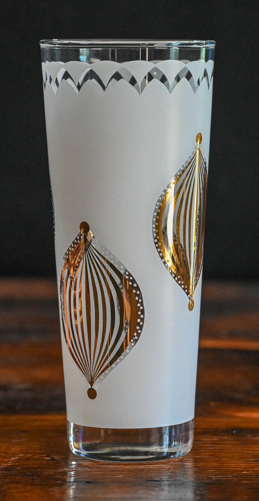 gold bauble pattern white frosted highball glass