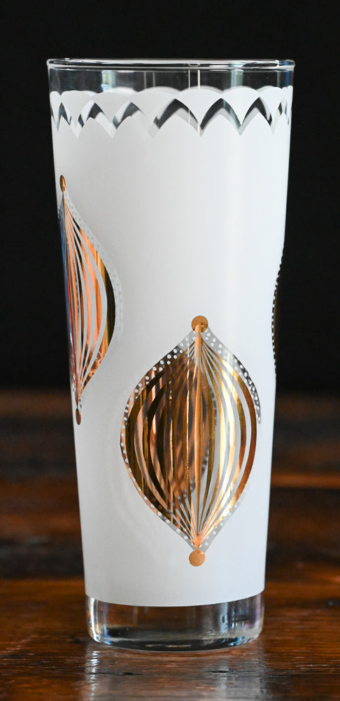 gold bauble pattern white frosted highball glass