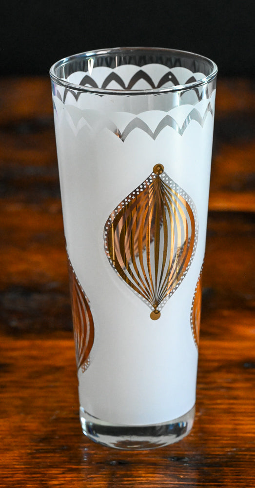 gold bauble pattern white frosted highball glass