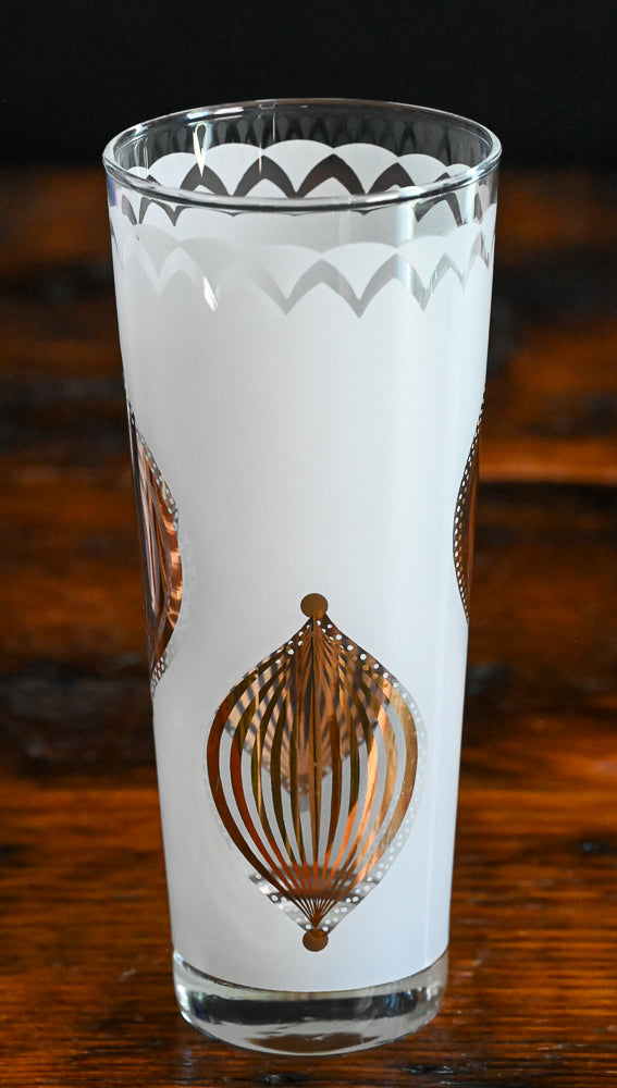gold bauble pattern white frosted highball glass